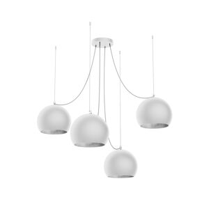 Lumicom Suspension métal blanc mat et feuille argent interne Blanc 25x20x25cm