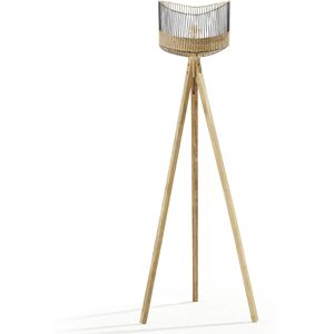 Oviala Lampadaire en manguier massif et rotin Marron 41x175x41cm