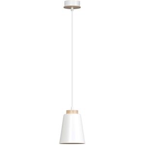 Wonderlamp Suspension nordique avec abat-jour blanc et détails en bois Blanc 14x100x14cm