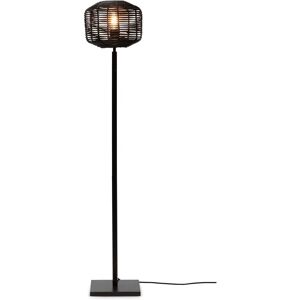 Good & Mojo Lampadaire bambou abat-jour rotin noir, h. 130cm