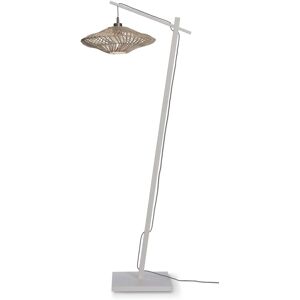 Good & Mojo Lampadaire bambou abat-jour rotin blanc , h. 150cm Blanc 44x150x63cm