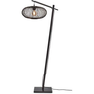 Good & Mojo Lampadaire bambou abat-jour bambou noir, h. 150cm