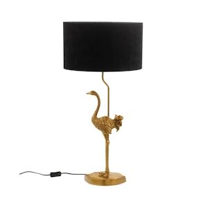 AMADEUS Lampe autruche abat jour velours noir - Or Rond Résine Amadeus 40x40 cm