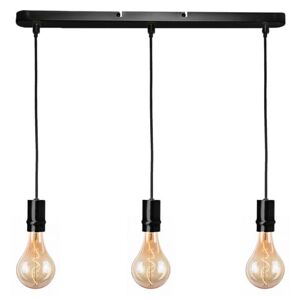 Non communiqué Luminaire de plafond réglette plafonnier design en métal noir E27 3 suspension compatible LED Noir - Publicité