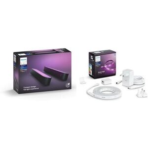 Pack 2 lampes connectées Philips Hue Play Noir + Ruban lumineux Hue Lighstrip Plus 2 m Noir - Publicité