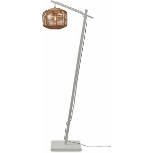 Good & Mojo Lampadaire en bambou blanc avec abat-jour en bois naturel 150x25 cm Tanami  - Good & - Publicité