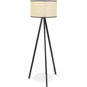 ALTEREGO Lampadaire trepied 'RITA' en rotin avec 3 pieds en metal noir