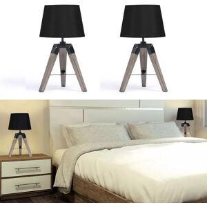 IDMarket Lot de 2 lampes de chevet trépied en bois foncé noires