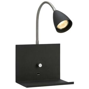 Applique murale Markslöjd LOGI-Applique etagere flexible avec port USB et variateur Metal H35cm Noir