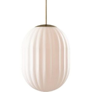 Suspension Nordic Tales BRIGHT MODECO PLUS-Suspension Laiton/Verre strie souffle bouche Ø20cm H29cm Blanc