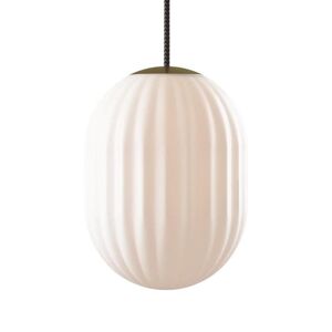 Suspension Nordic Tales BRIGHT MODECO PLUS-Suspension Laiton/Verre strie souffle bouche Ø20cm H29cm Blanc