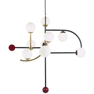 Suspension Utu HELIO 1-Suspension metal 9 lumieres verre L120cm Rouge