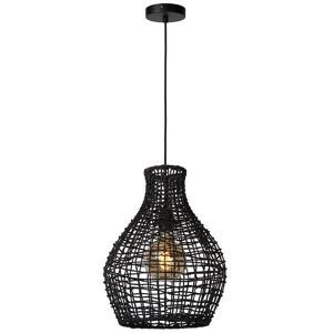 Suspension Lucide ALBAN-Suspension Rotin Ø35cm Noir