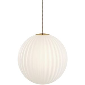 Suspension Nordic Tales BRIGHT MODECO XL-Suspension Laiton/Verre strie souffle bouche avec rosace Ø30cm Blanc