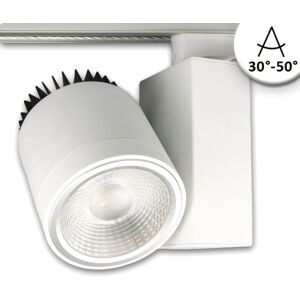 ISOLED Projecteur pour rail 3 allumages, focalisable, 30W, 30°-50°, blanc mat, blanc chaud - Lampes avec adaptateur triphasé 230V - Publicité