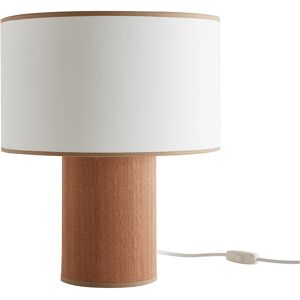 Miliboo Lampe à poser en bois feuille d'acajou et abat-jour en coton blanc cassé H36 cm SOLAR - Publicité