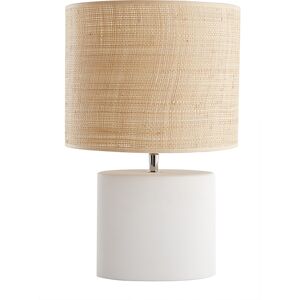 Miliboo Lampe a poser en ceramique blanc mat et abat-jour en raphia naturel H40 cm TIGA