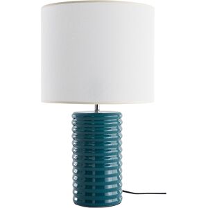 Miliboo Lampe a poser en ceramique emaillee bleu canard et abat-jour ecru H53 cm BERRO