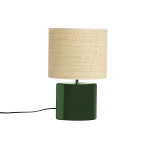 Miliboo Lampe à poser en céramique vert foncé et abat-jour en raphia naturel H40 cm TIGA - Publicité