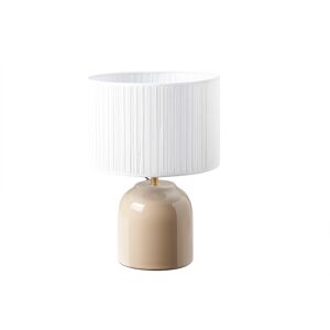 Miliboo Lampe a poser taupe en ceramique brillante et abat-jour en tissu plisse blanc H35 cm PIEGA