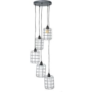 Suspension industrielle 5 lampes étagées en métal patiné effet vieilli L30 cm LOFT