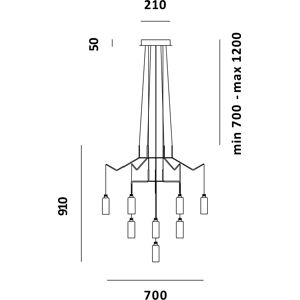 PRANDINA lampe a suspension CHAN BT6+AT3+T1 (Laiton - Verre Pyrex et metal)