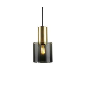 Suspension - WALTER 2 Verre anthracite, Base laiton Diam 20cm x H 36cm Laiton