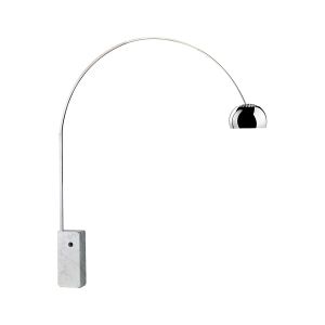 Lampadaire - ARCO Marbre blanc de Carrare, acier inoxydable, Diffuseur aluminium poli L 220 x H 232 cm, Diffuseur Ø 32 cm, Base L 24 x H 55 cm