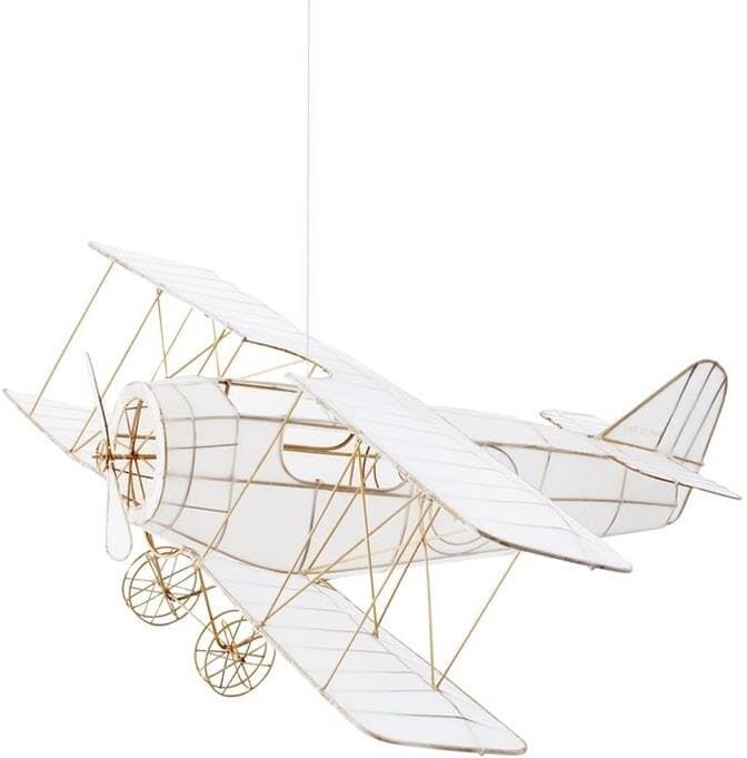 Petit Pan Suspension Petit Pan AVION-Suspension en Bambou et Soie L65cm Blanc