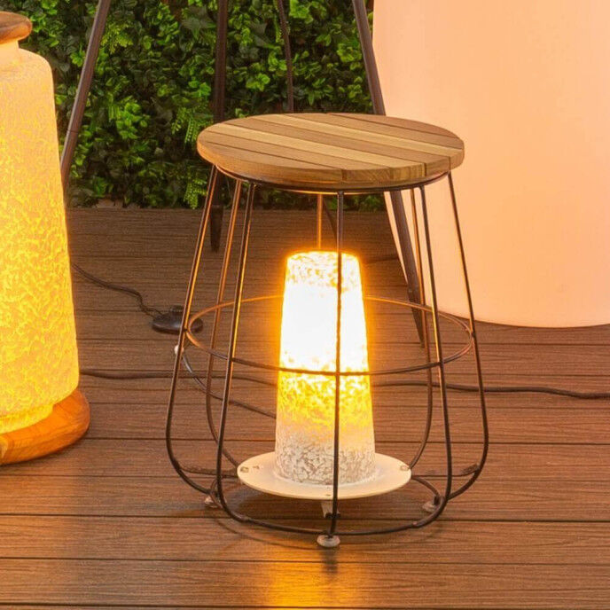 Mypiscine Lampe de table DEWI bois/acier - 36,5 x 36,5 x 44,5 cm