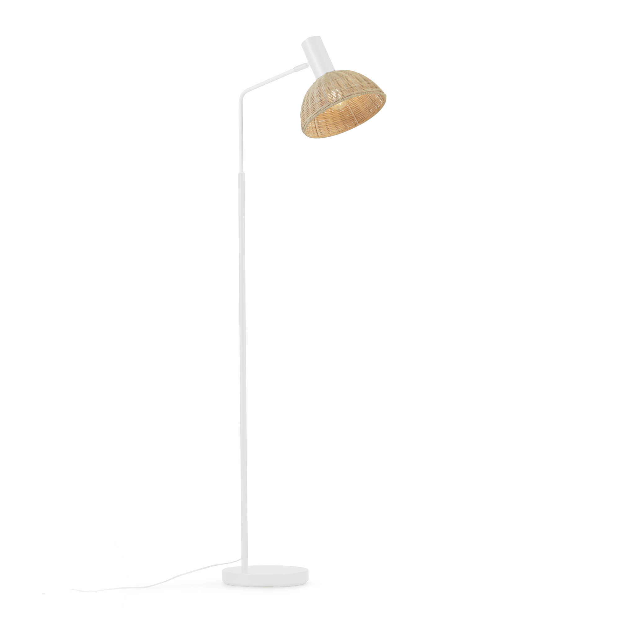 Kave Home Damila floor lamp in metal with white finish and rattan with natural finish