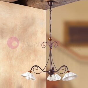 Ceramiche Borso Calcinaia Lampadario 3 Luci In Ceramica E Ferro Battuto Rustico Country