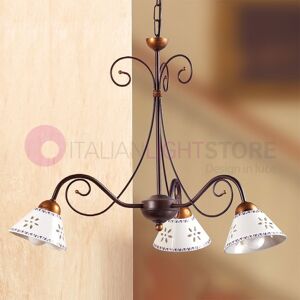 Ceramiche Borso Massarosa Lampadario A 3 Luci In Ferro E Ceramica Rustico Country