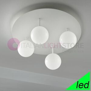 Braga Illuminazione Sfera Plafoniera Led Moderna D. 58 Design 4 Luci Vetro Sfera Bianca