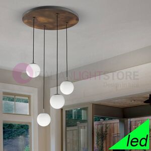 Braga Illuminazione Sfera Lampada A Sospensione Led Moderna D. 58 Design 4 Luci Vetri Sfera Bianca