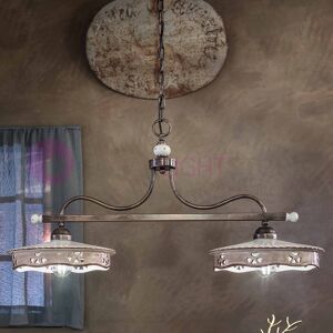 Ferroluce Classic Alessandria Sospensione Bilanciere 2 Luci Rustico In Ceramica Decorata