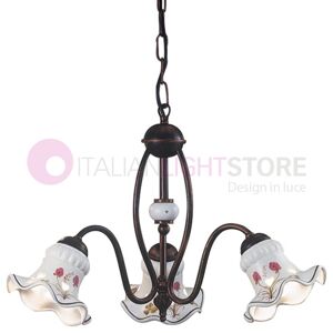 Ferroluce Classic Chieti Lampadario A 3 Luci In Ceramica Decorata Stile Rustico