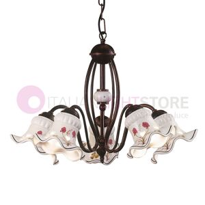 Ferroluce Classic Chieti Lampadario A 5 Luci In Ceramica Decorata Stile Rustico