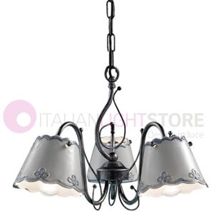 Ferroluce Classic Ravenna Lampadario Rustico A 3 Luci In Ceramica Decorata A Mano