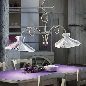 Ferroluce Classic Lecco Lampadario Bilanciere 2 Luci Rustico Con Ceramica Bianca