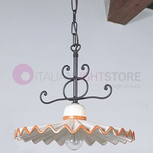 I.M.A.S. Firenze Pisa Sospensione Lampadario D. 42 Rustico In Ceramica Decorata