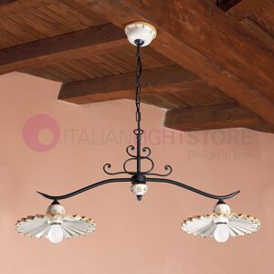 I.M.A.S. Firenze Pisa Lampadario Bilanciere 2 Luci Rustico In Ceramica Decorata