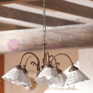 Ceramiche Borso Volterra Lampadario 5 Luci Ottone E Ceramica Rustico Country