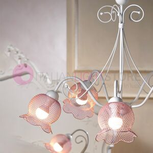 Iris Luce Charlotte Lampadario Classico 5 Luci Bianco Con Diffusori In Rete Rosa