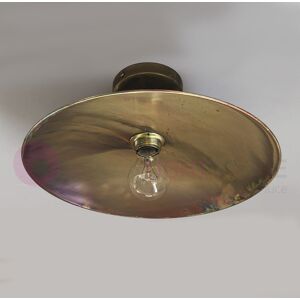 Febo Light Teo Plafoniera A Soffitto Rustica In Ottone Anticato Piatto D.36 Vintage Country