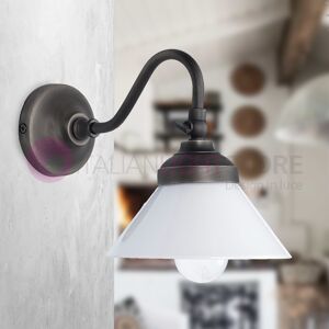 Iris Luce Tinello Applique Orientabile Bronzo Scuro E Vetro Bianco Stile Rustico