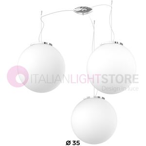 Top Light Illuminazione Mars Lampadario A 3 Sospensioni Sfere In Vetro Bianco D.35 Cm.