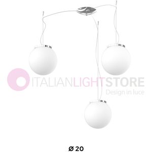 Top Light Illuminazione Mars Lampadario A 3 Sospensioni Sfere In Vetro Bianco D.20 Cm.