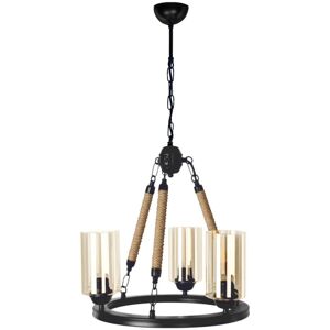 Toscohome Lampada da soffitto stile retrÃ² nera con dettagli in corda - Lotus ASZ0954