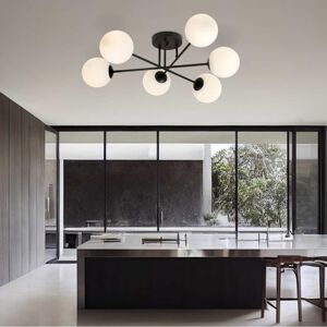 EMIBIG lighting Lampadario Roma 6 Nero con sfere Bianche Satinate E14 da soffitto